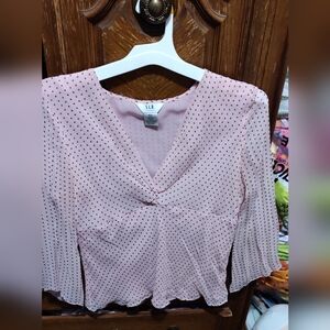 S.L.B. Petite Pink Silky Blouse with Black Polkadots Size PL Petite Large